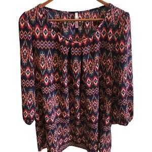 Cool Melon 3/4 Sleeve Blouse‎ with Aztec Print